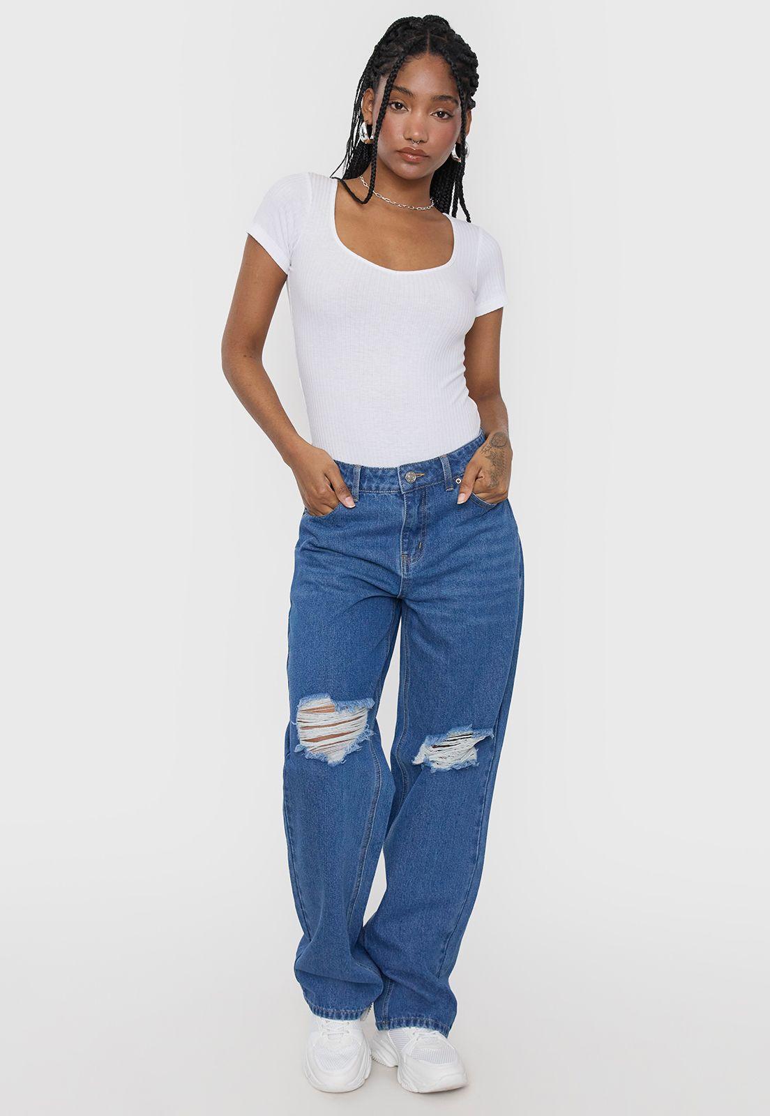 Jeans Mujer Roturas Noventero Negro Corona-0