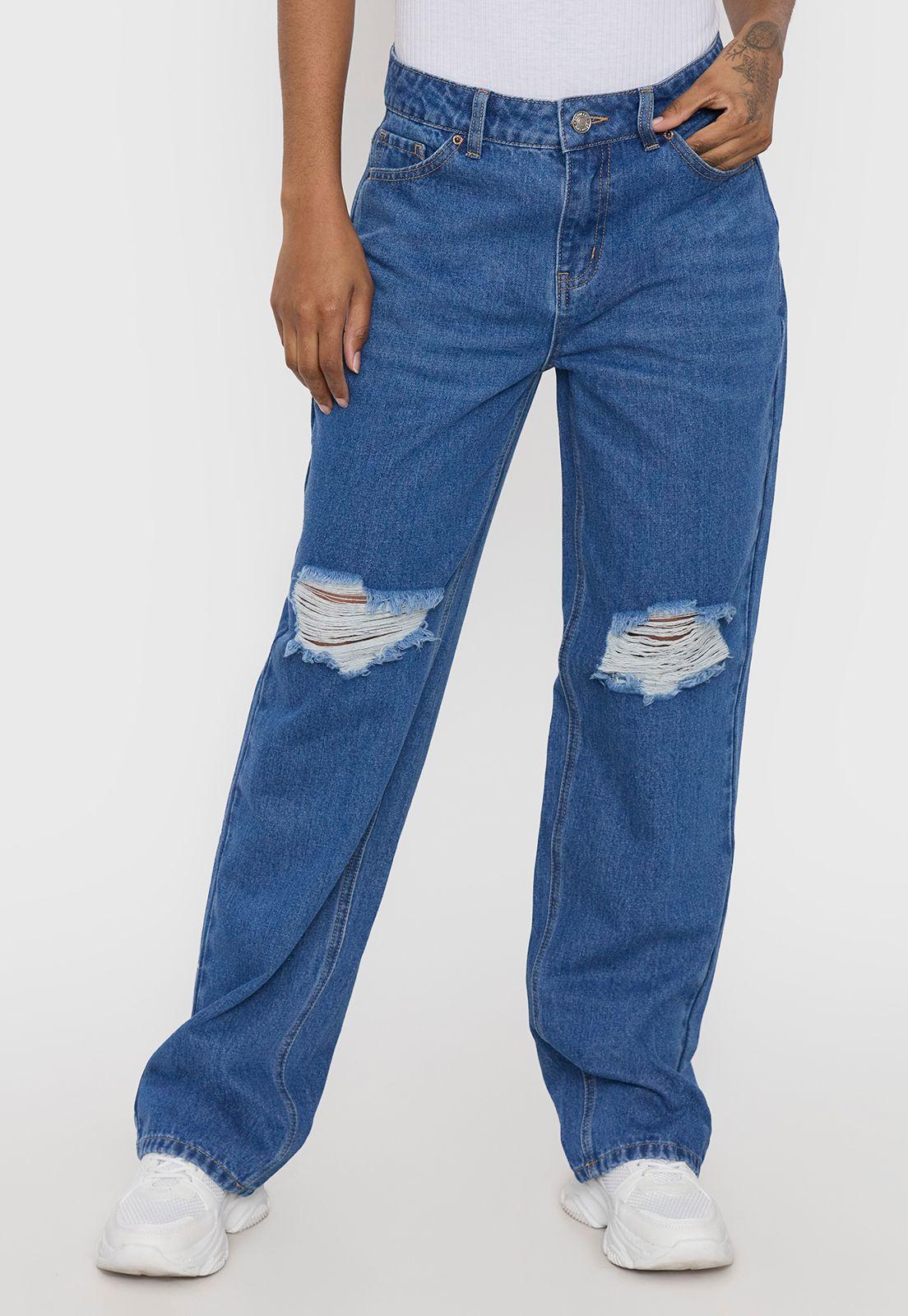 Jeans Mujer Roturas Noventero Negro Corona-1