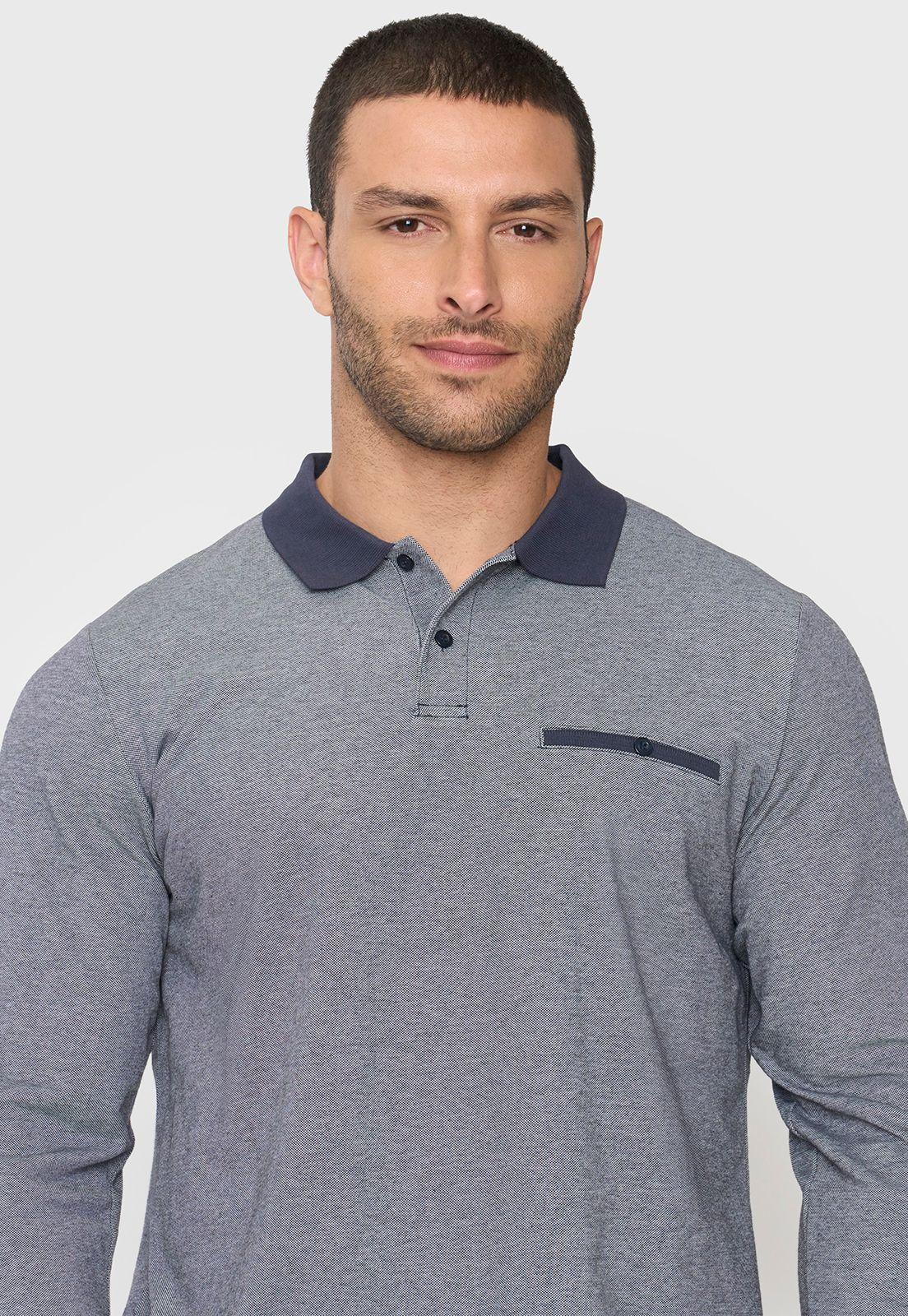 Polera Hombre Polo Piqué M/L Azul Corona-2