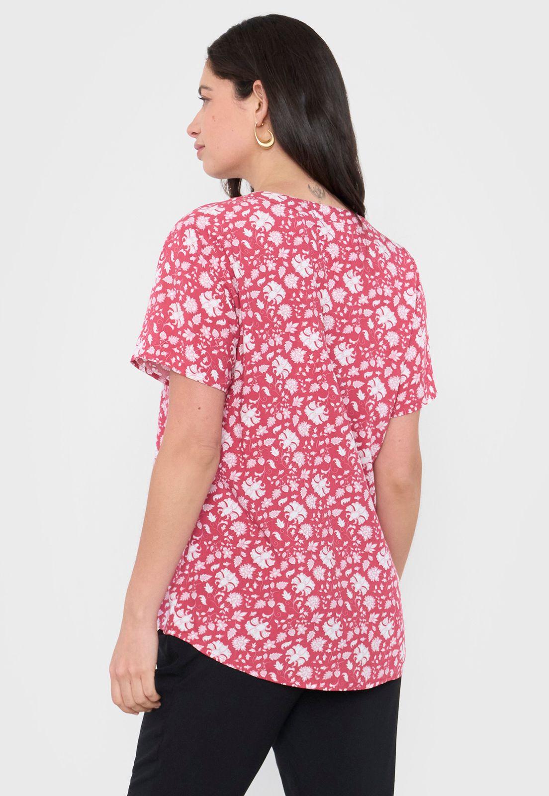 Blusa Mujer Manga Corta Botones Rosado Corona-1