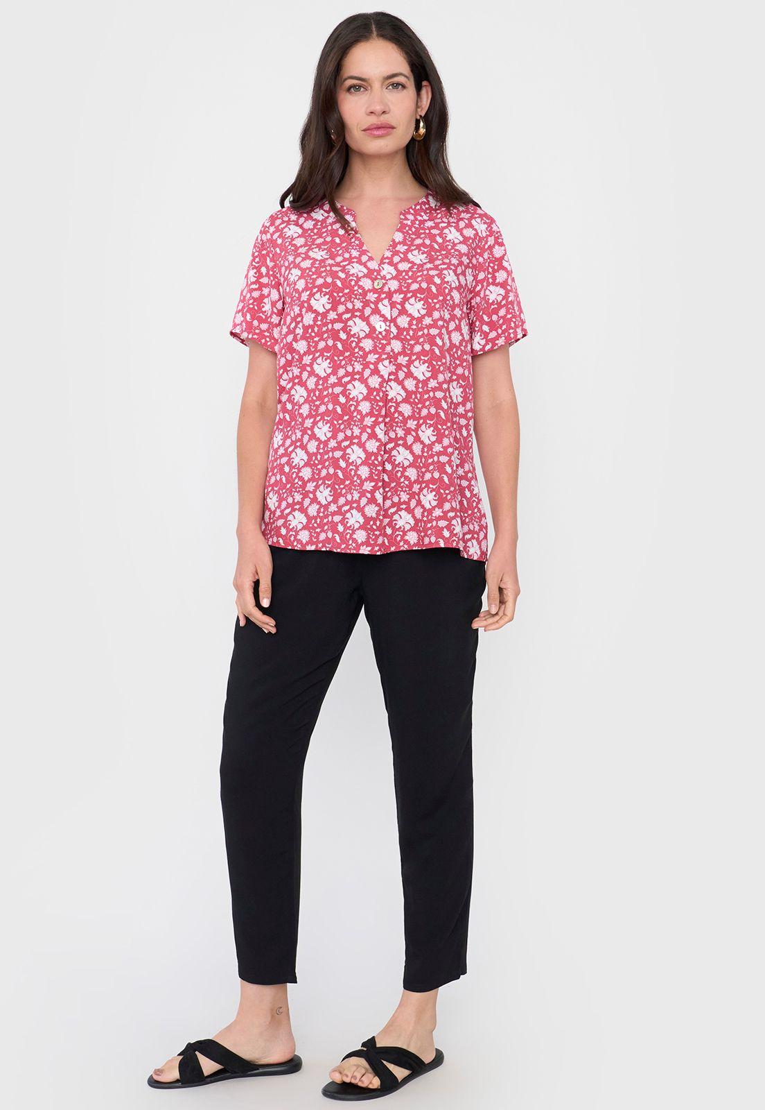 Blusa Mujer Manga Corta Botones Rosado Corona-3