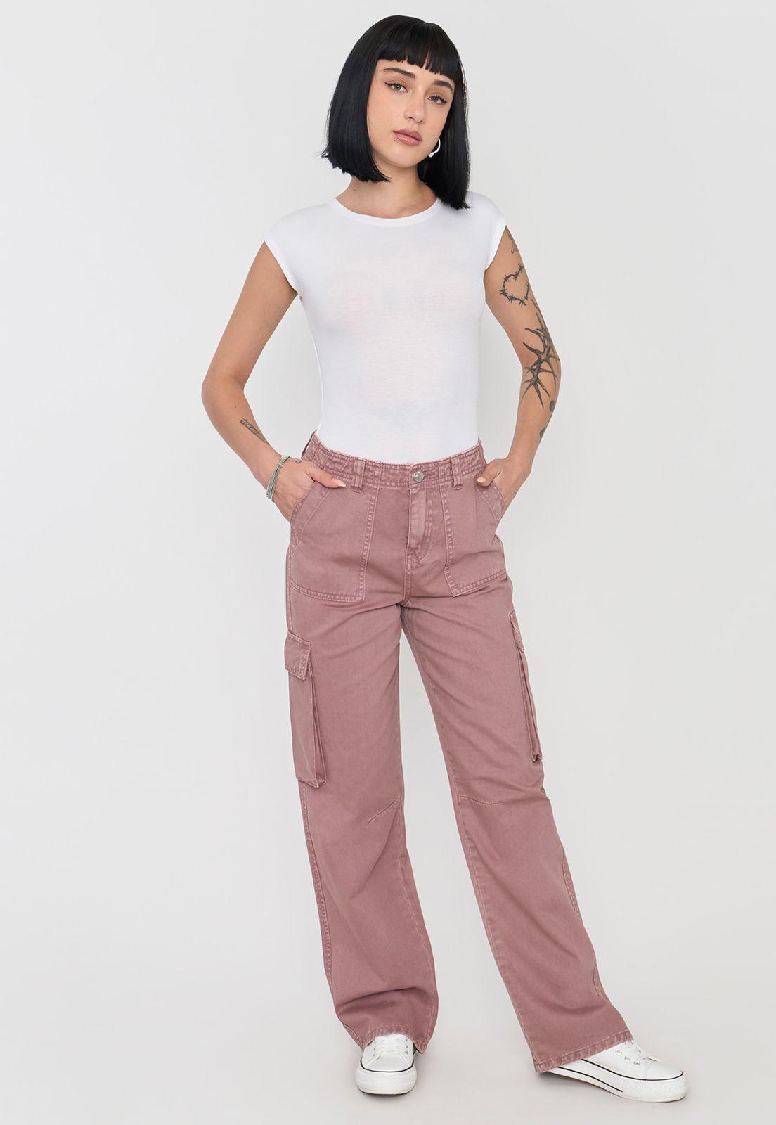 Jeans Mujer Cargo Straight Fit Terracota Corona-0