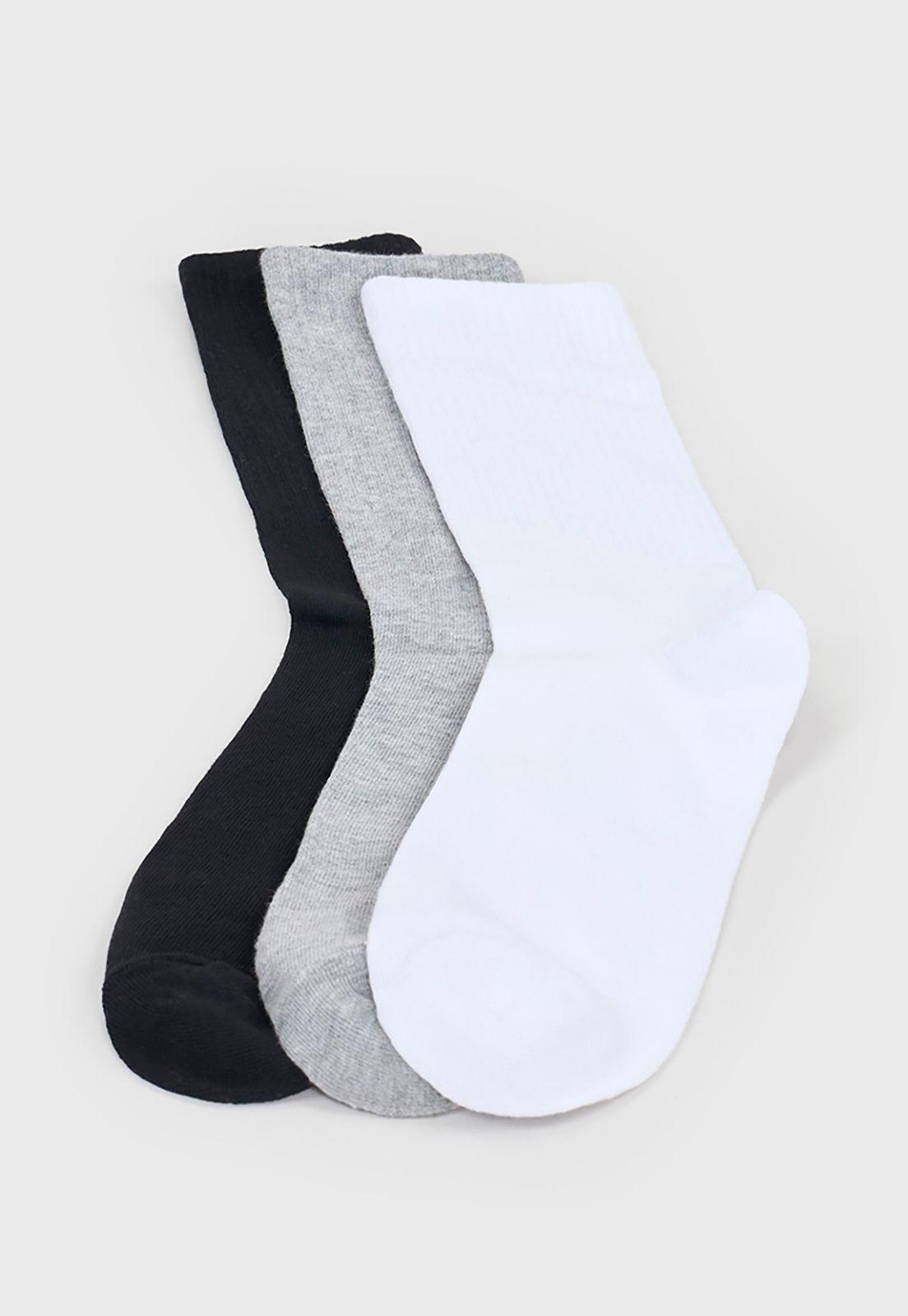 Calcetines Hombre Tripack Largo Liso Blanco/Negro/Gris Corona-0