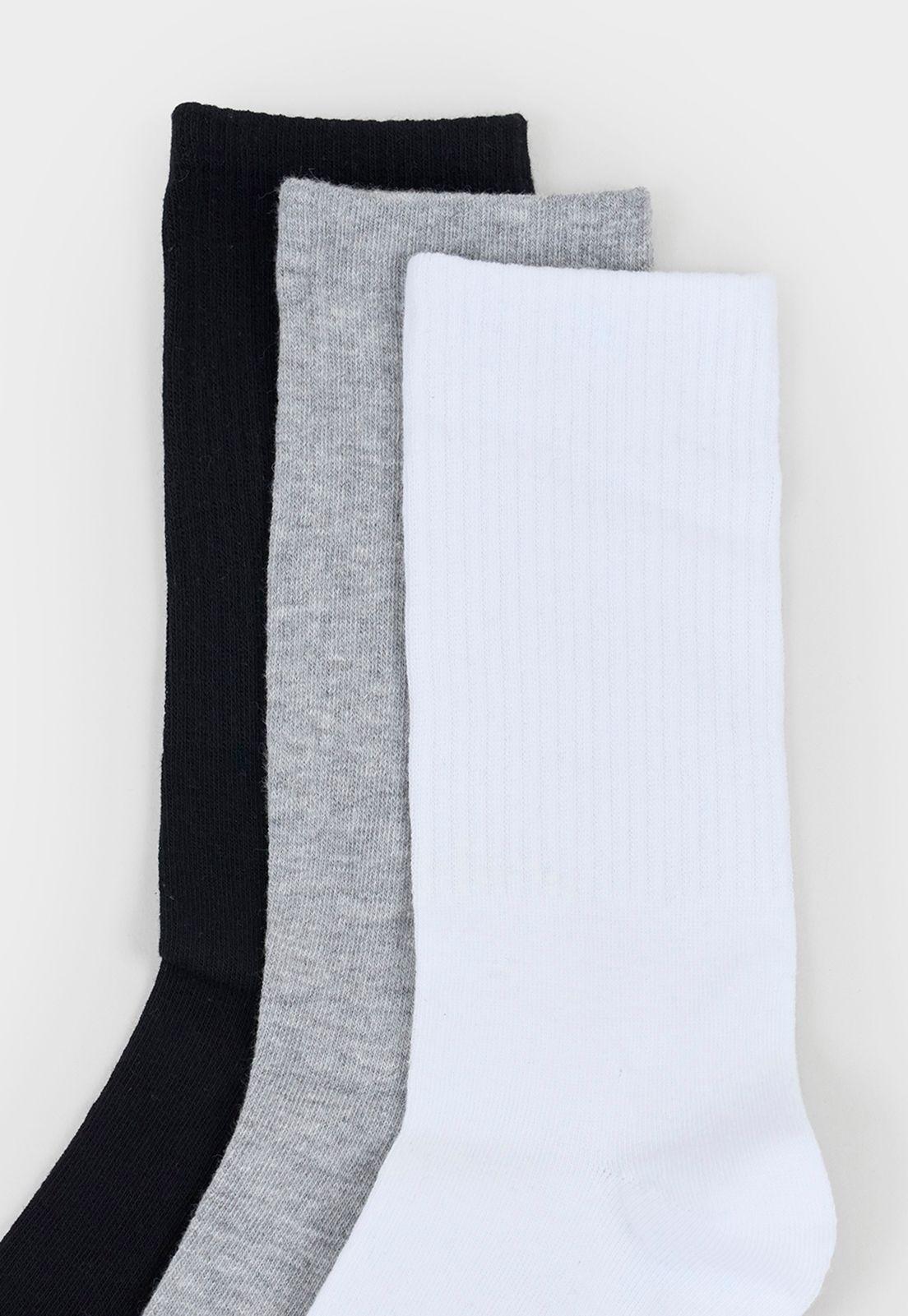 Calcetines Hombre Tripack Largo Liso Blanco/Negro/Gris Corona-1
