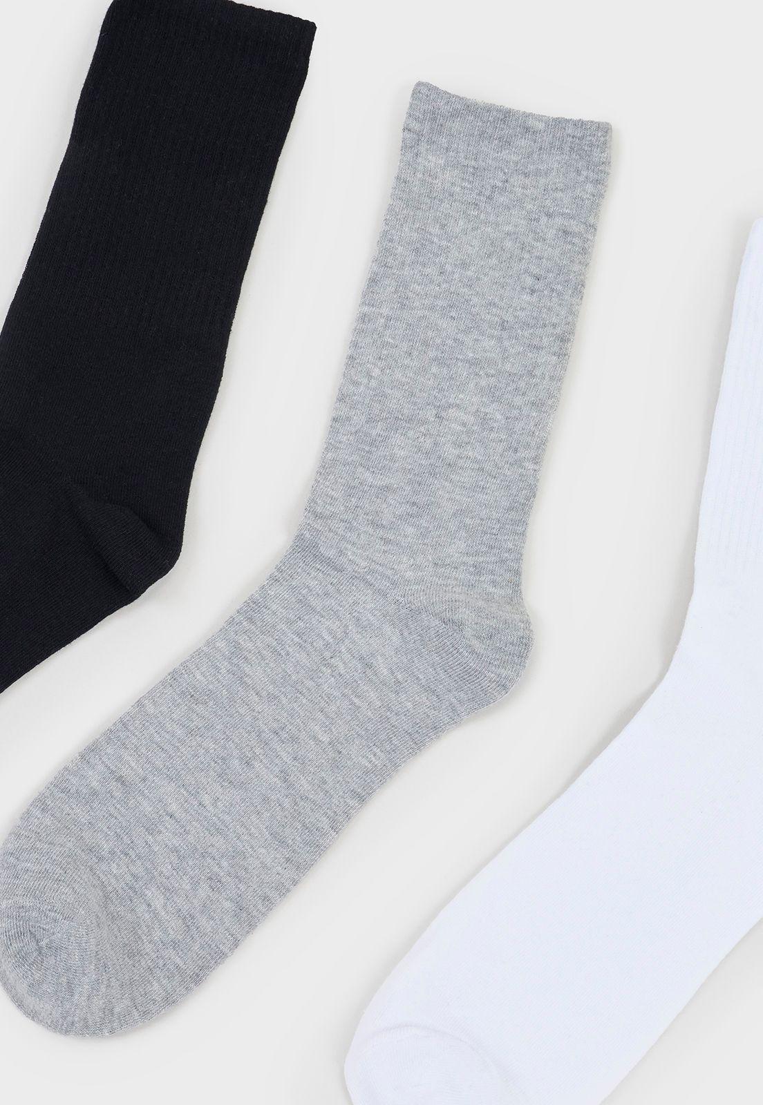 Calcetines Hombre Tripack Largo Liso Blanco/Negro/Gris Corona-3