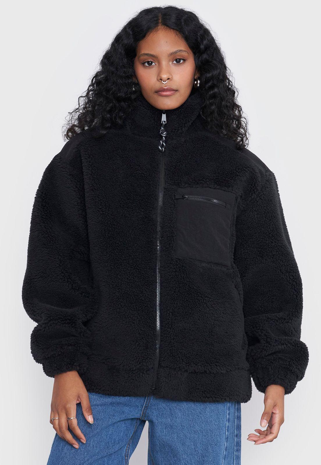 Chaqueta Mujer Peludo Negro Corona-0