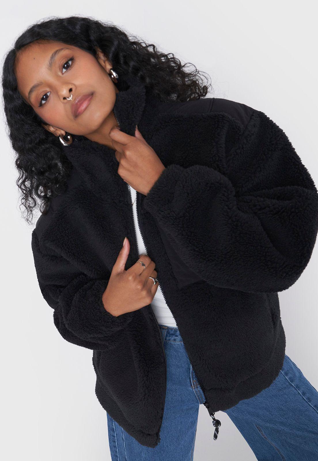 Chaqueta Mujer Peludo Negro Corona-2