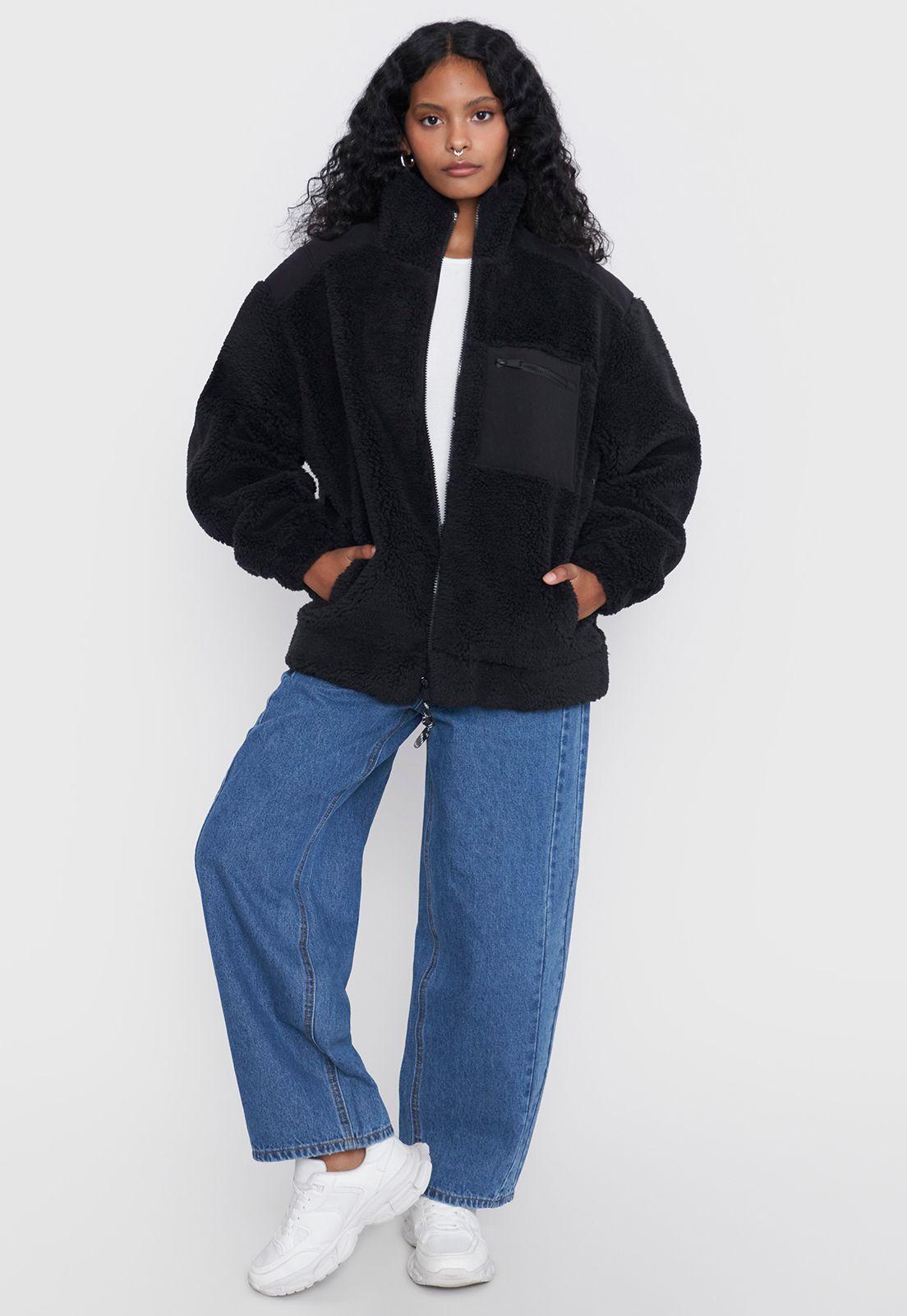 Chaqueta Mujer Peludo Negro Corona-3