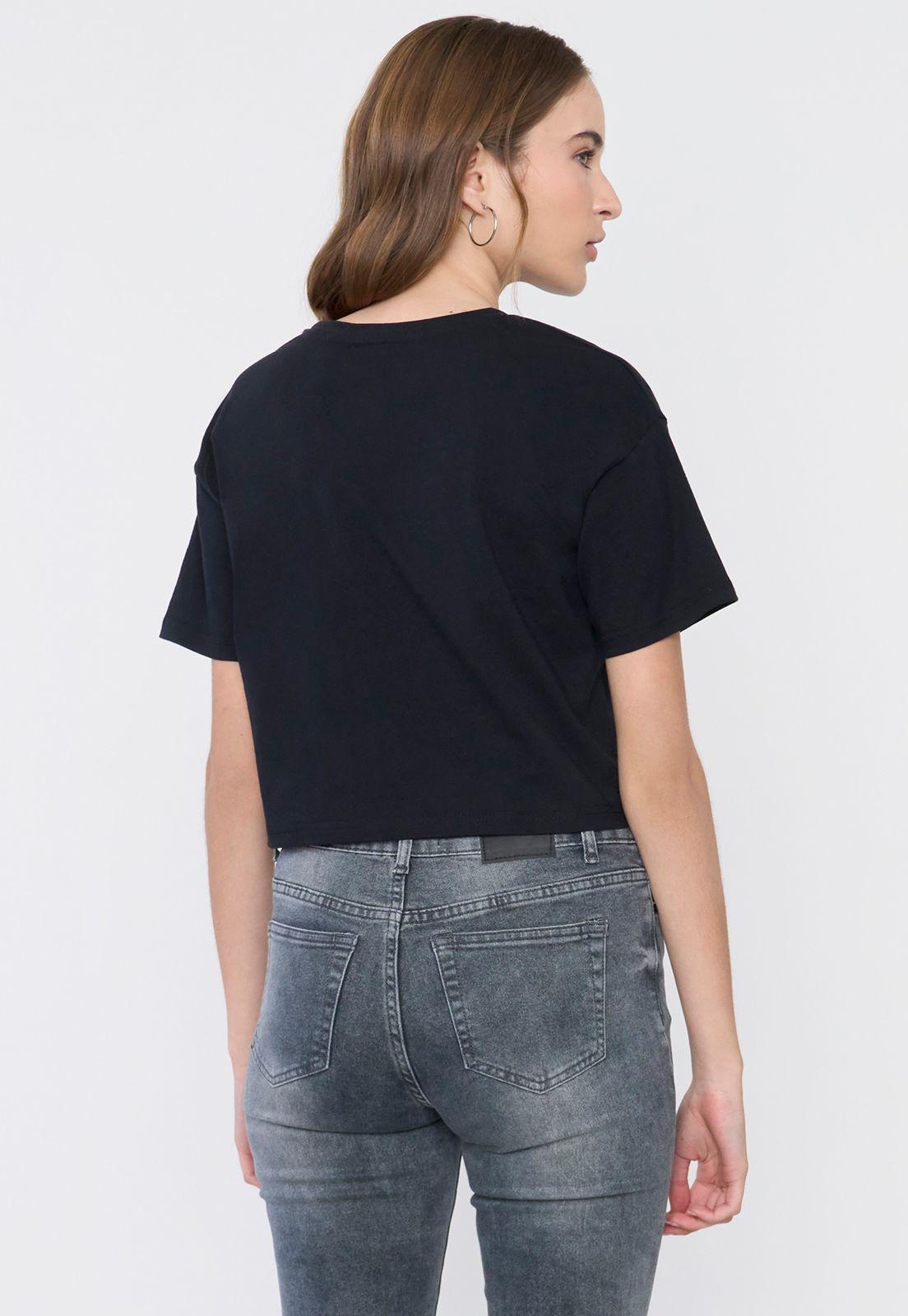 Polera Mujer Fun Manga Corta Crop Color Negro Corona-1