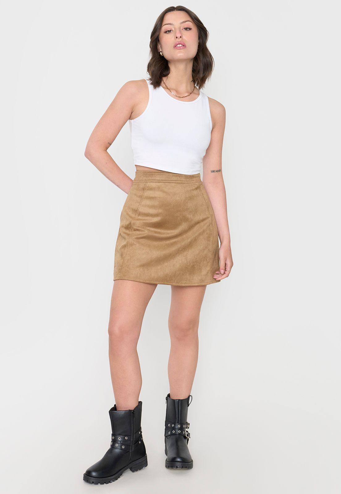 Falda Mujer Suede Camel Corona-3