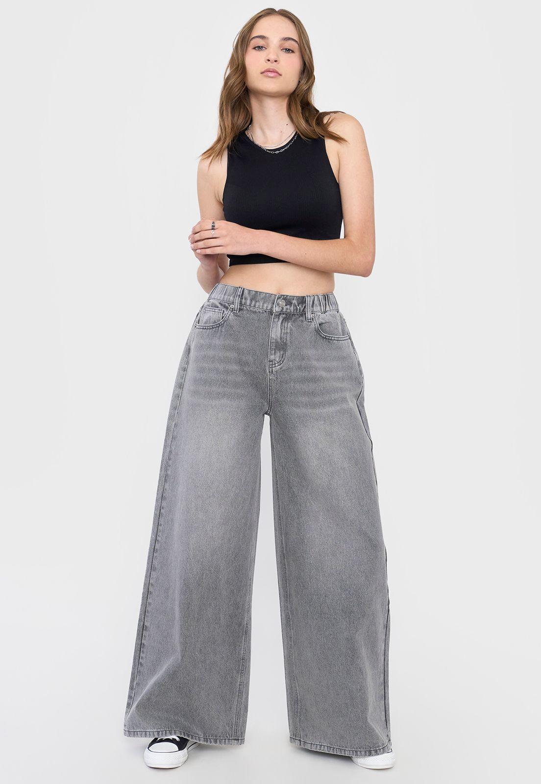 Jeans Mujer Extra Wide Leg Fit Gris Corona-0