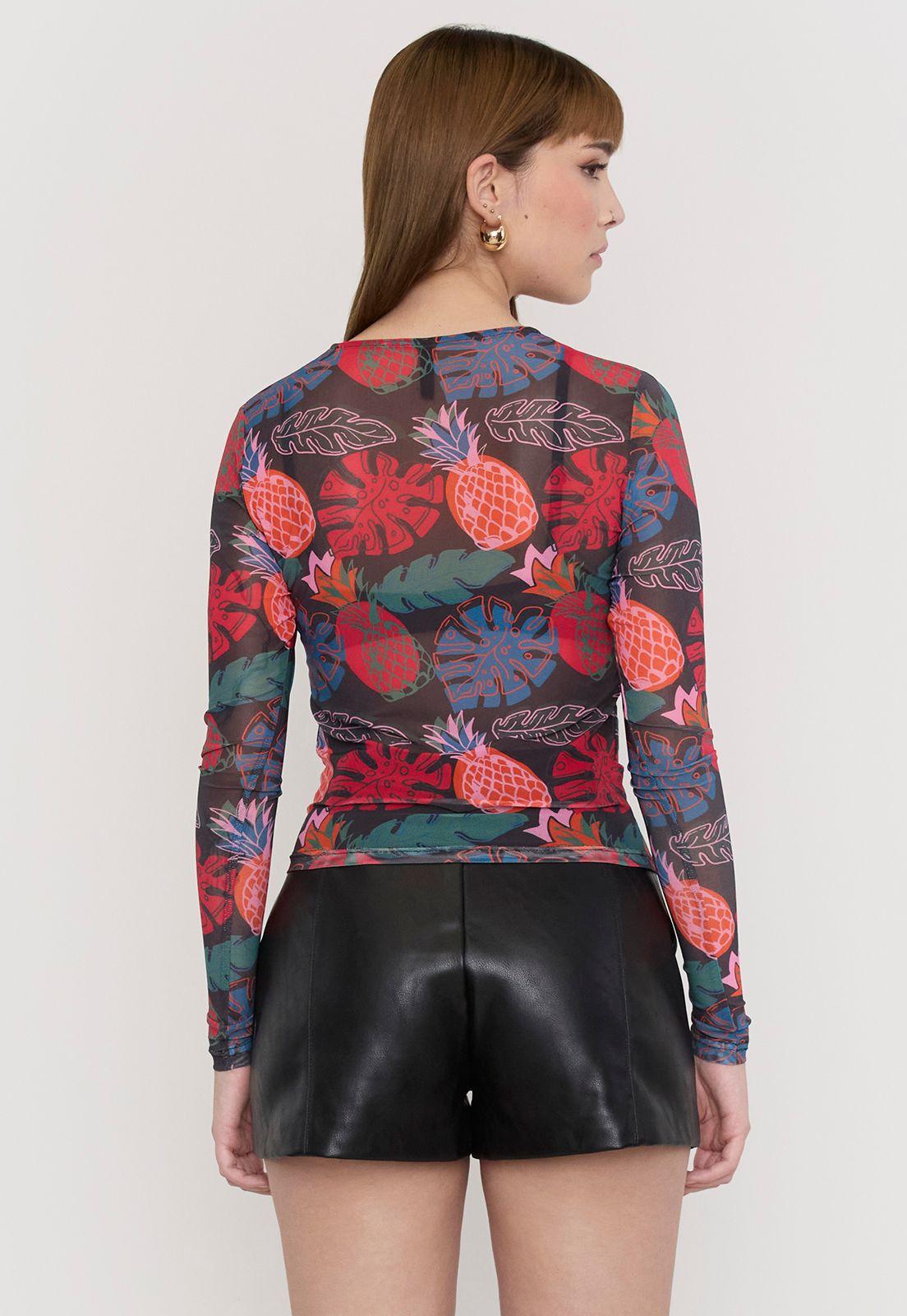 Polera Mujer Malla Negro Piña Corona-2