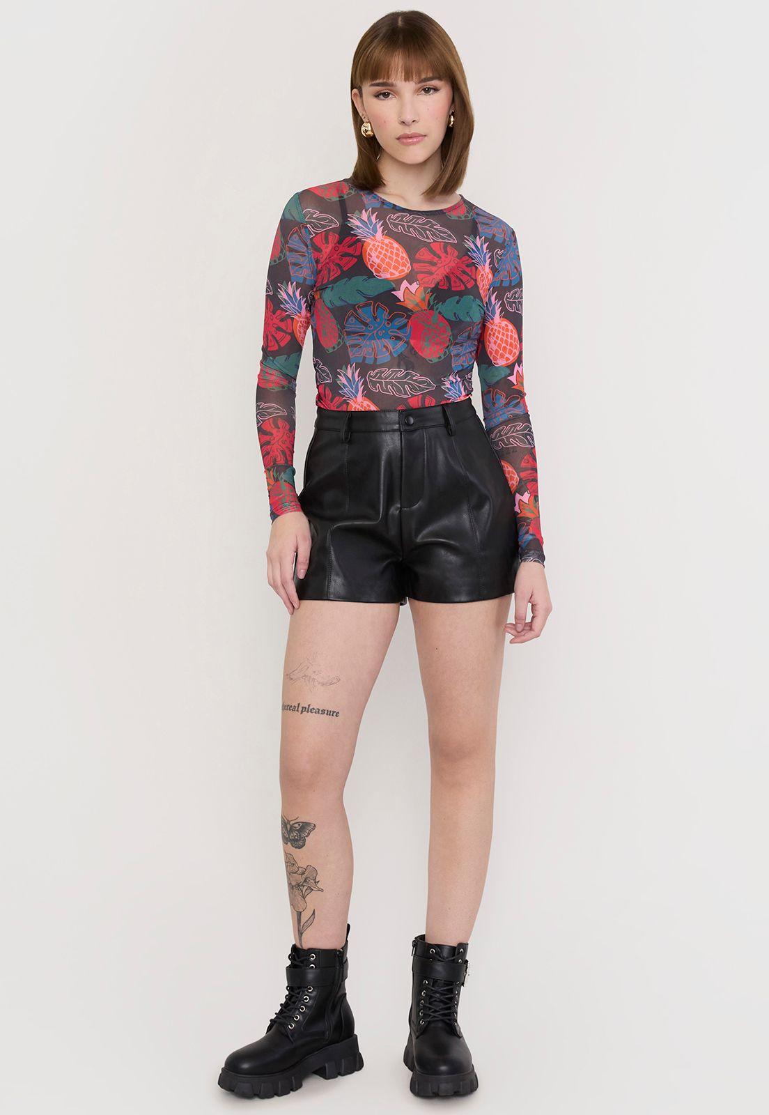 Polera Mujer Malla Negro Piña Corona-3
