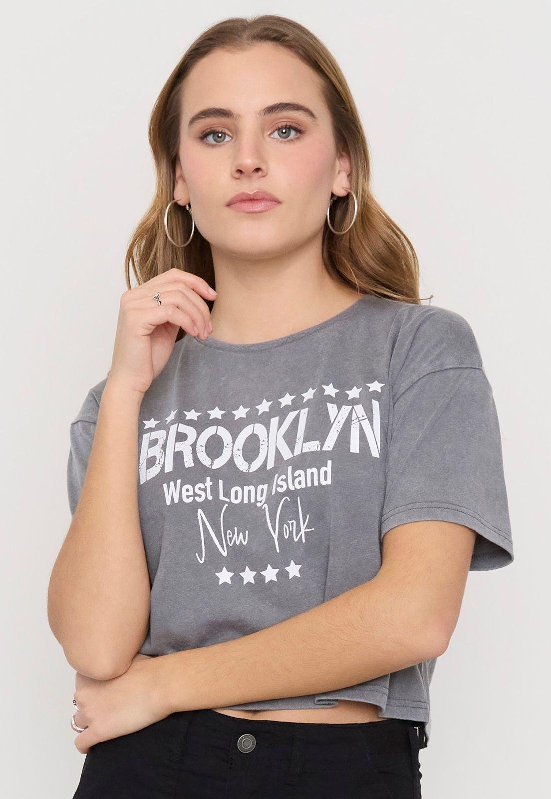 Polera Mujer M/C Crop Gris Brooklyn Acid Wash Corona-2