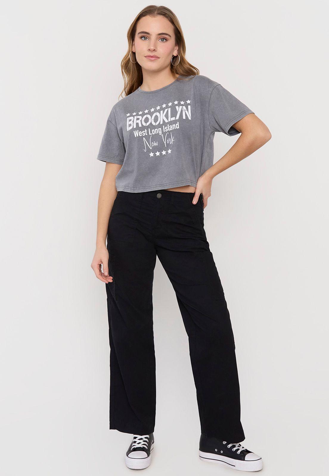 Polera Mujer M/C Crop Gris Brooklyn Acid Wash Corona-3