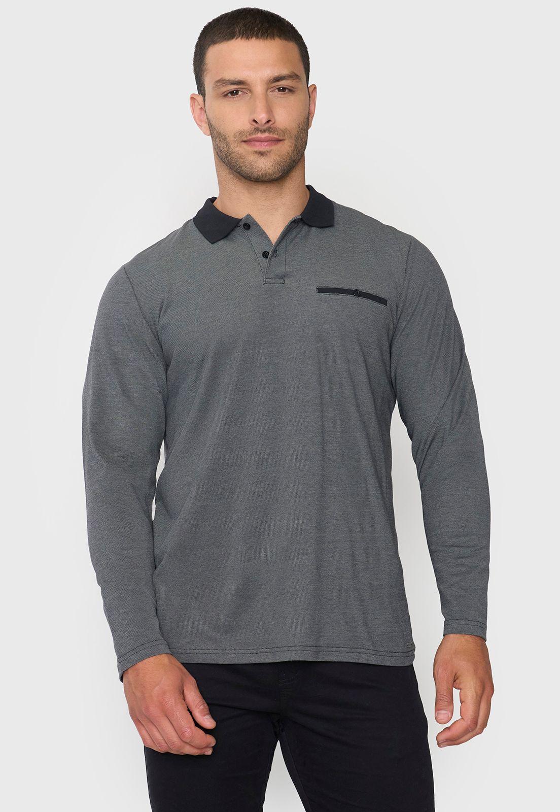 Polera Hombre Polo Piqué M/L Negro Corona-0
