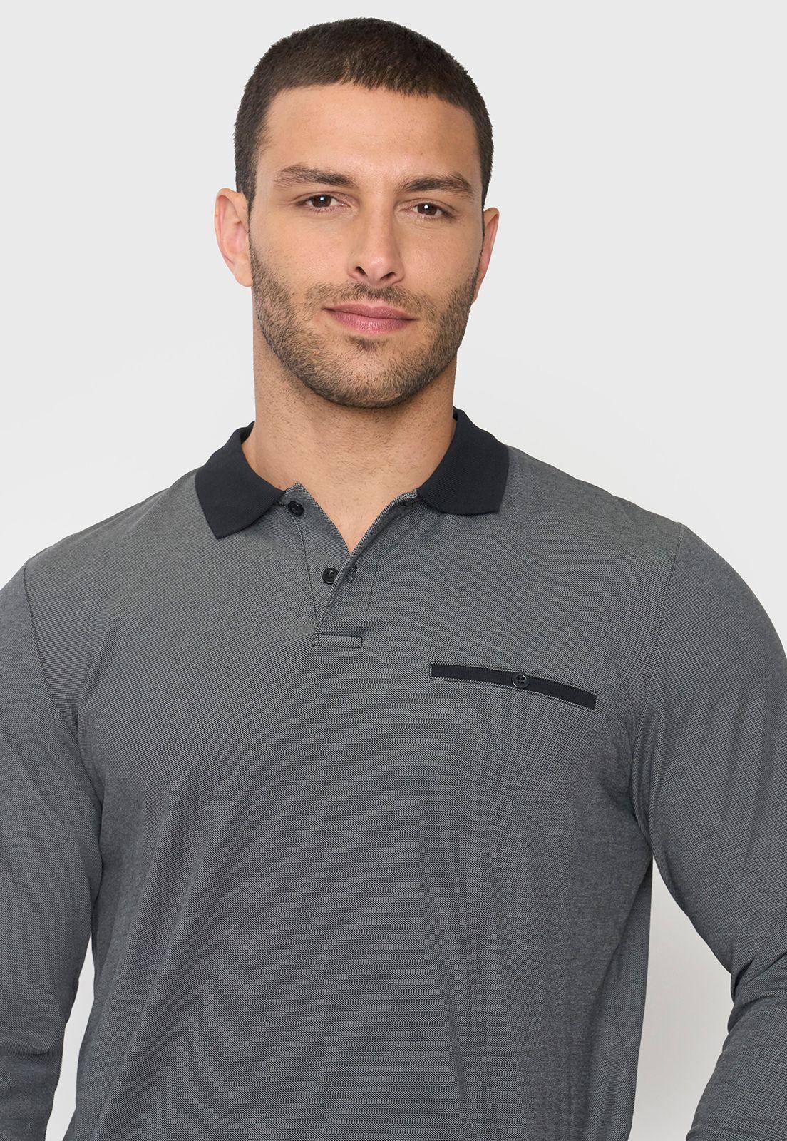 Polera Hombre Polo Piqué M/L Negro Corona-2