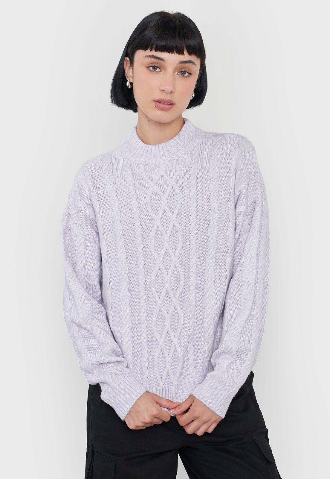 Sweater Mujer Cuello Moc Trenza Lila Corona-0