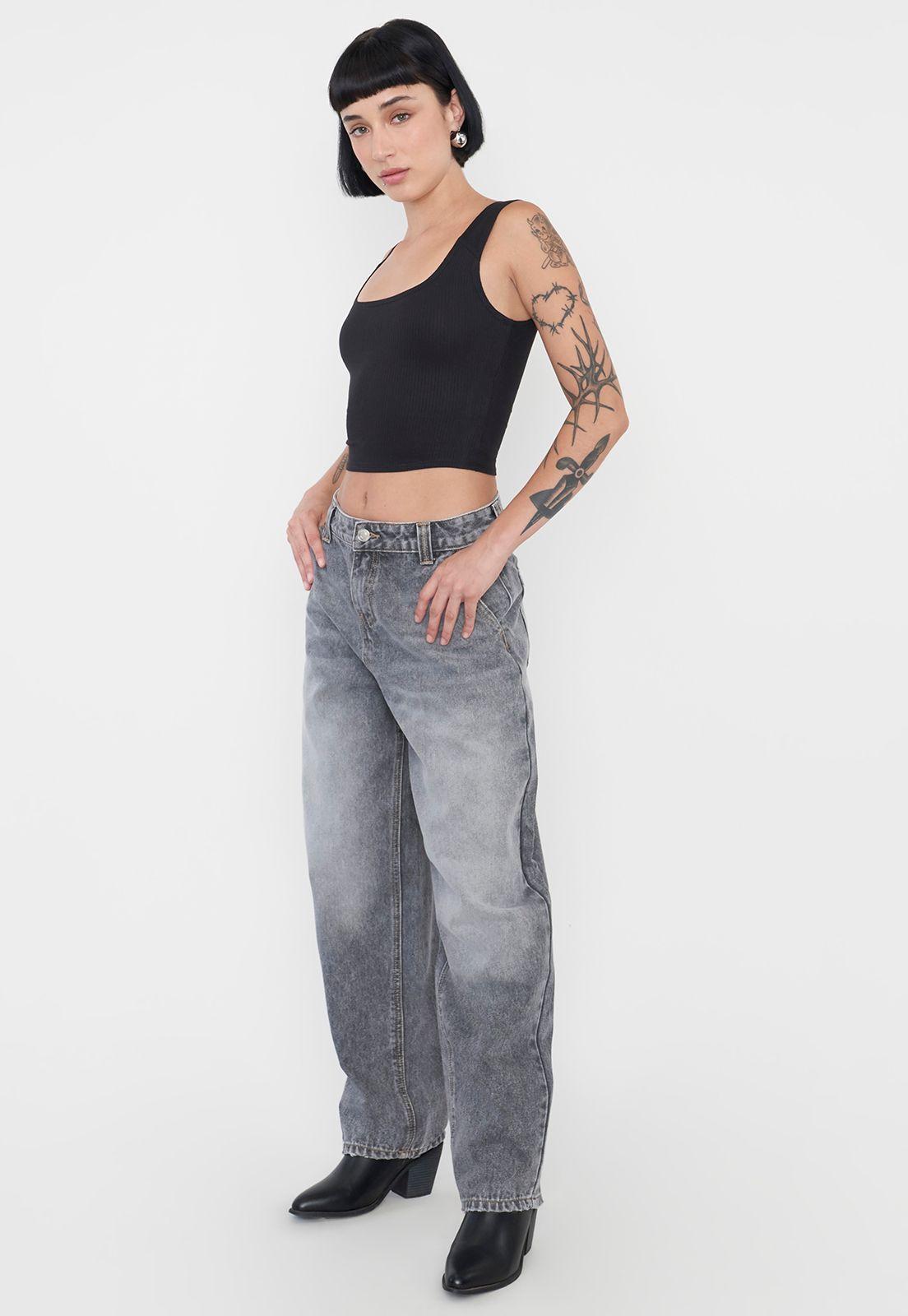 Jeans Mujer Balloon Fit Gris Corona-3