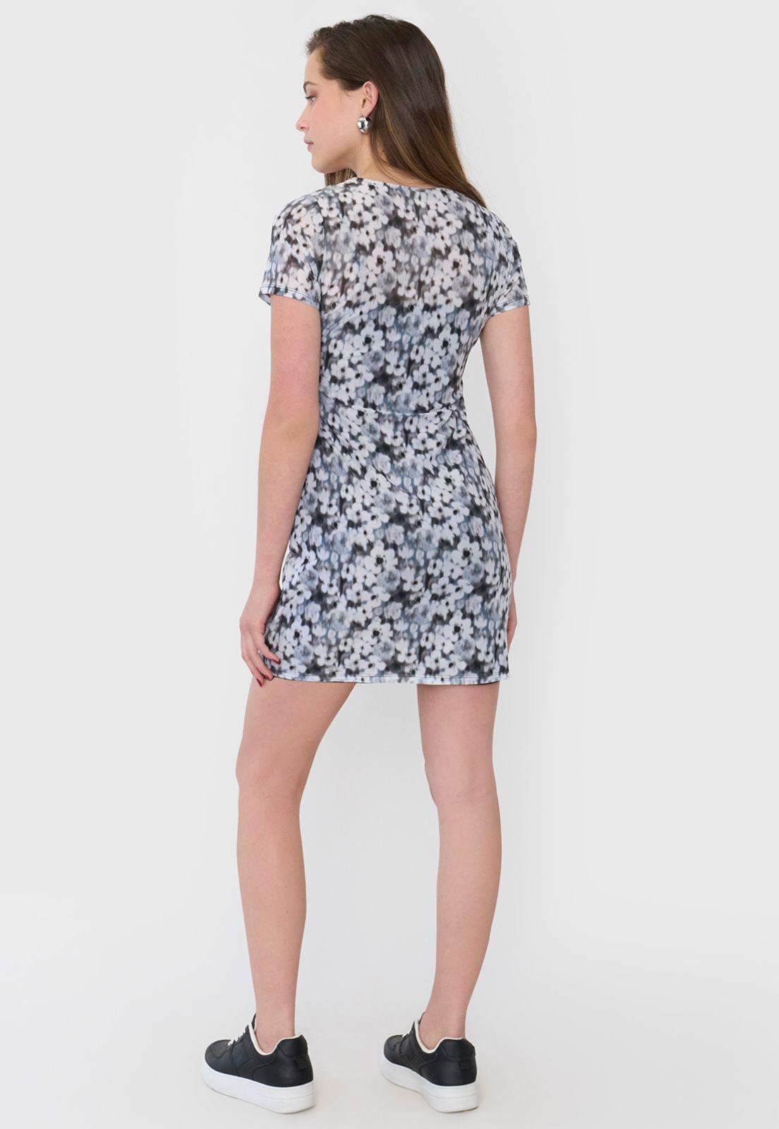 Vestido Mujer Malla  Flores Gris Corona-1