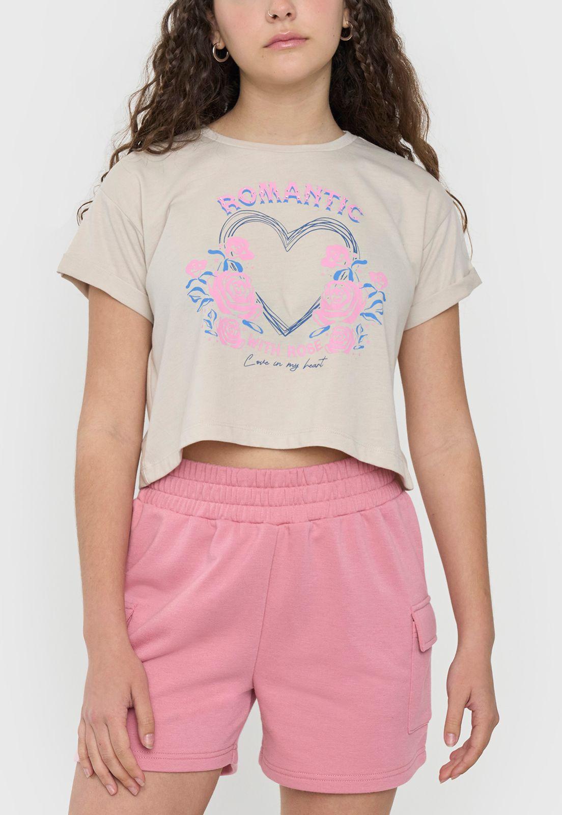 Polera Niña Teen Manga Corta Fun Beige Corona-2