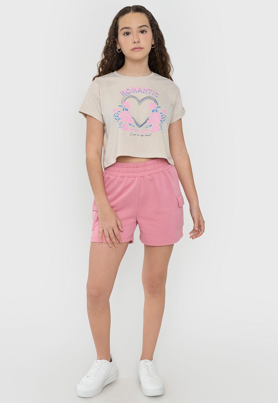 Polera Niña Teen Manga Corta Fun Beige Corona-3