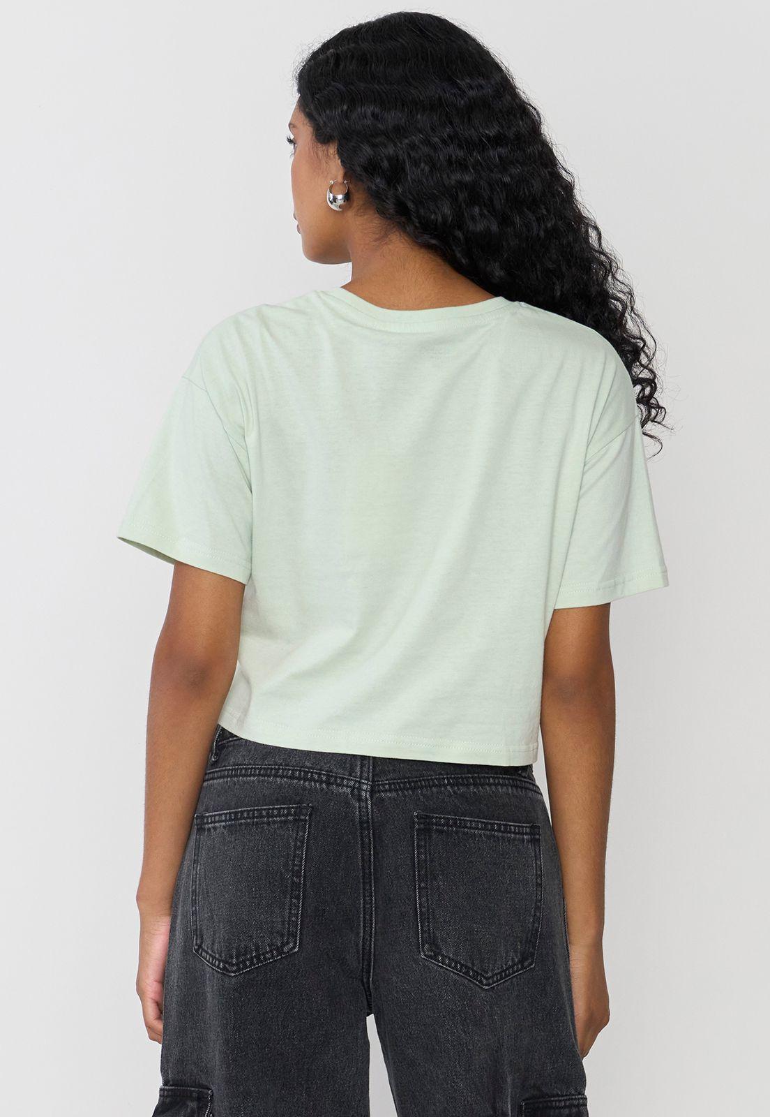 Polera Mujer Fun Manca Corta Crop Verde Agua Corona-1