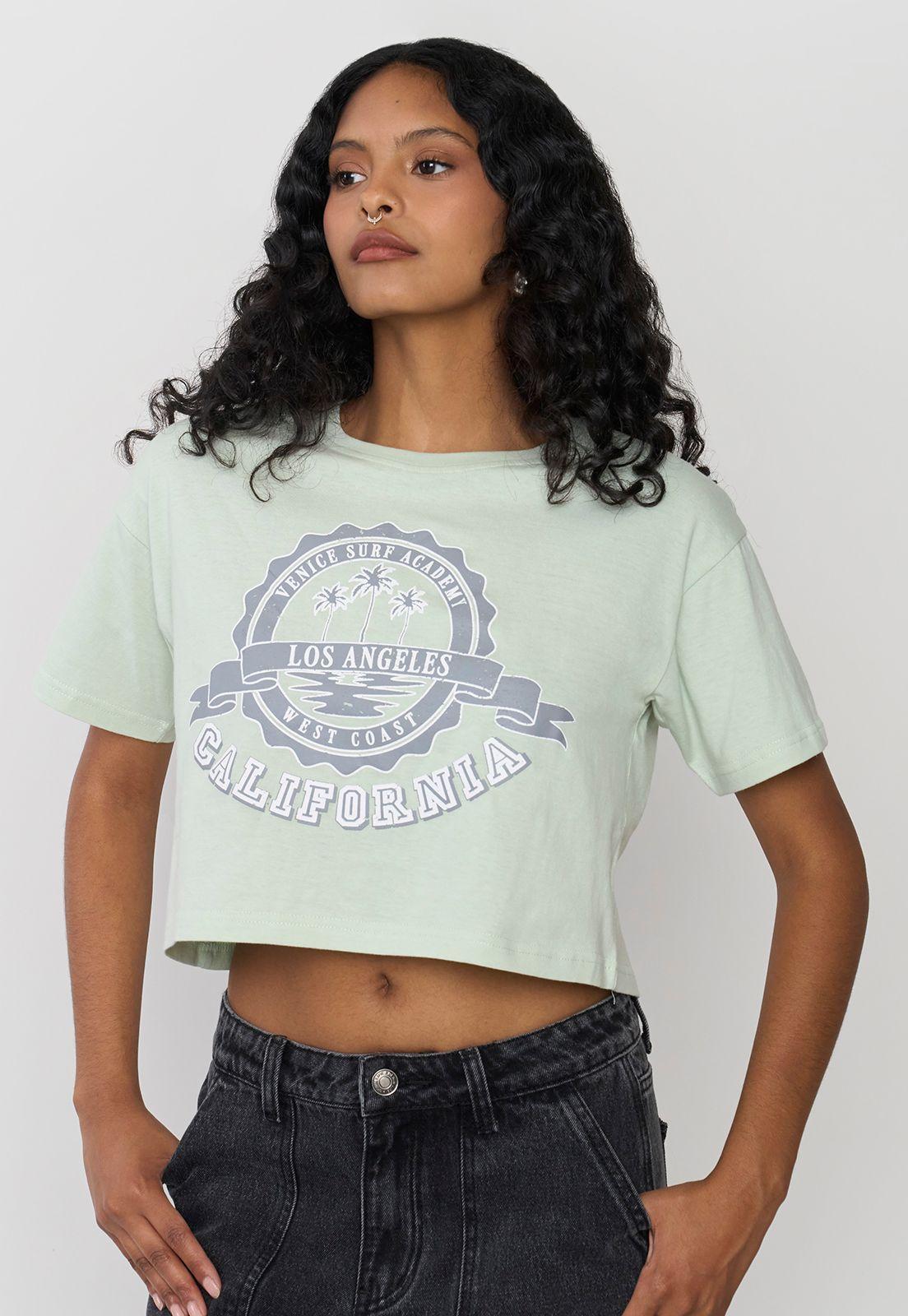 Polera Mujer Fun Manca Corta Crop Verde Agua Corona-2