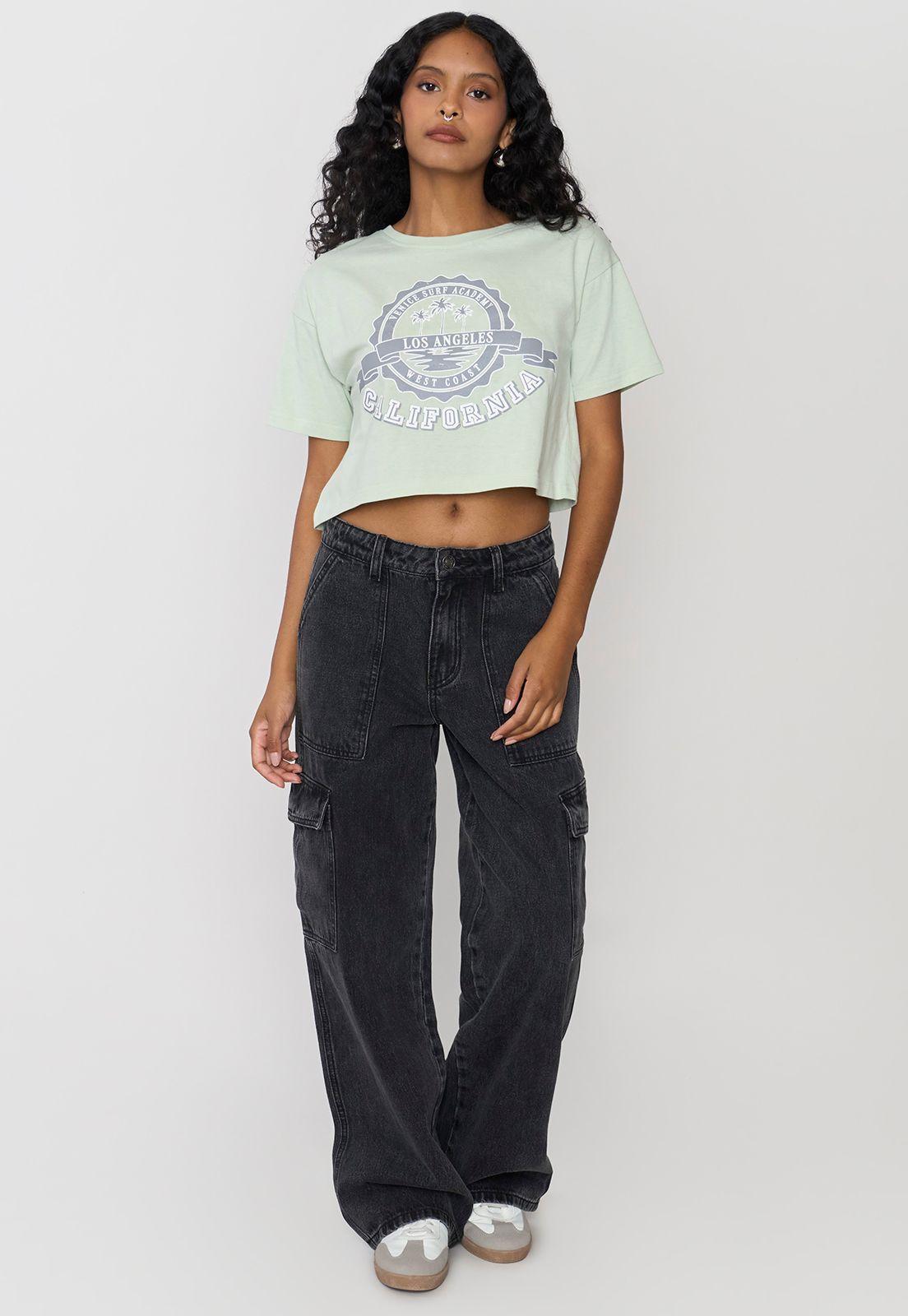 Polera Mujer Fun Manca Corta Crop Verde Agua Corona-3