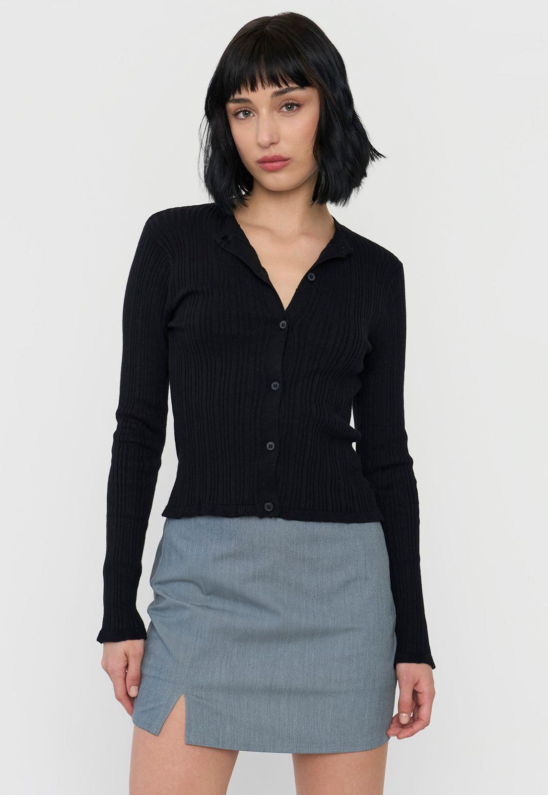 Sweater Mujer Cárdigan Botones Negro Corona-0