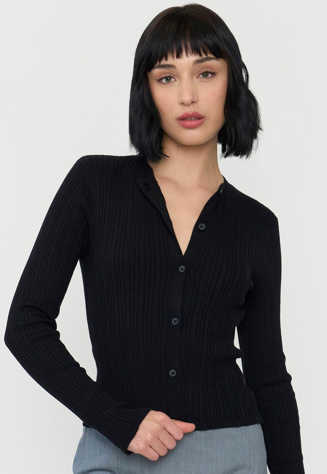 Sweater Mujer Cárdigan Botones Negro Corona-2