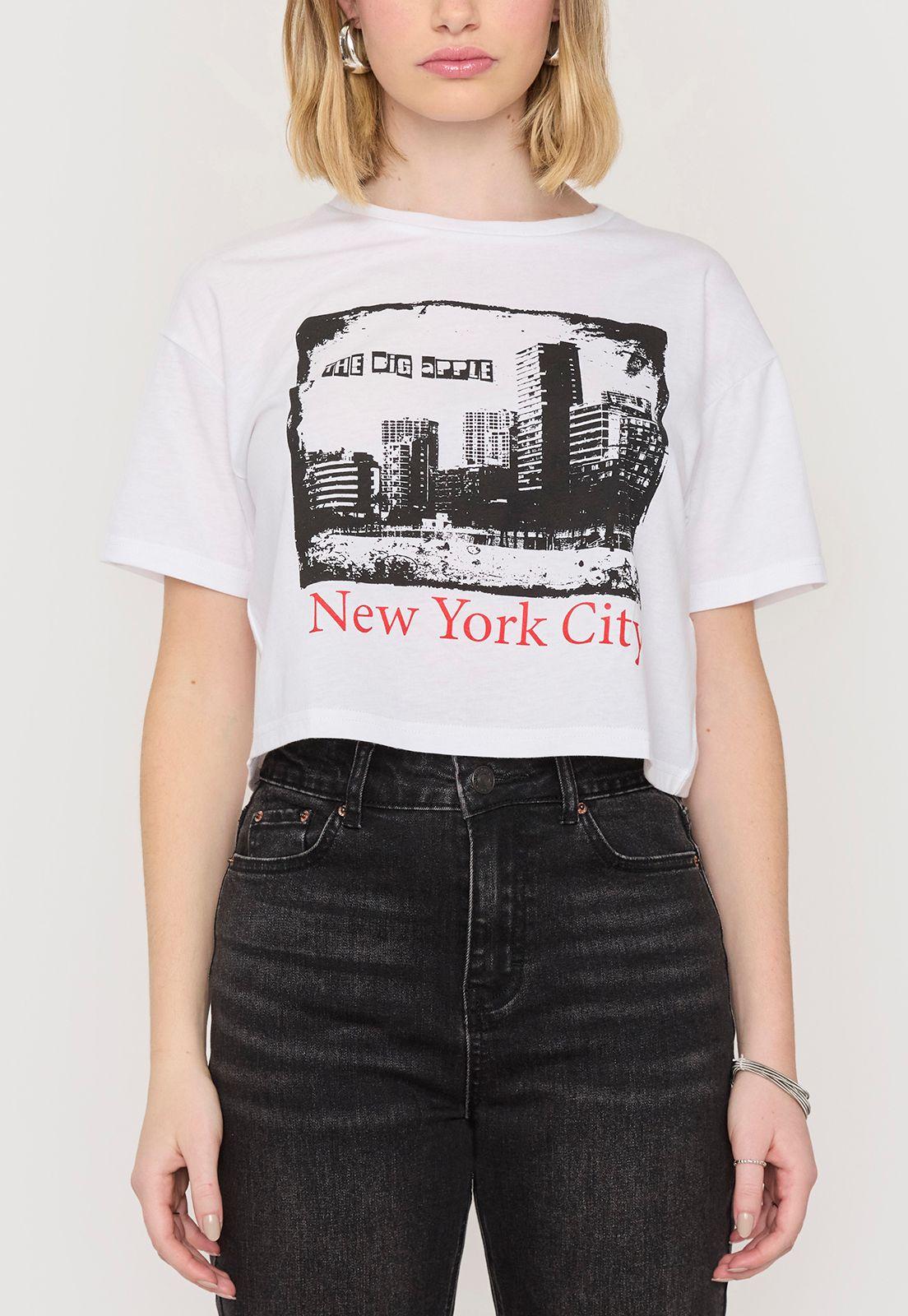 Polera Mujer Fun Manga Corta Crop Blanco Nyc Corona-2