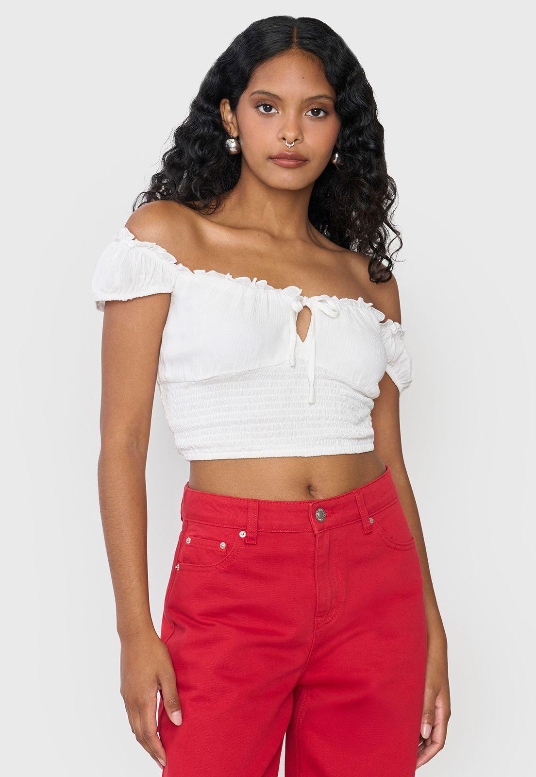 Blusa Mujer Peto Off Shoulder Amarras Blanco Corona-0