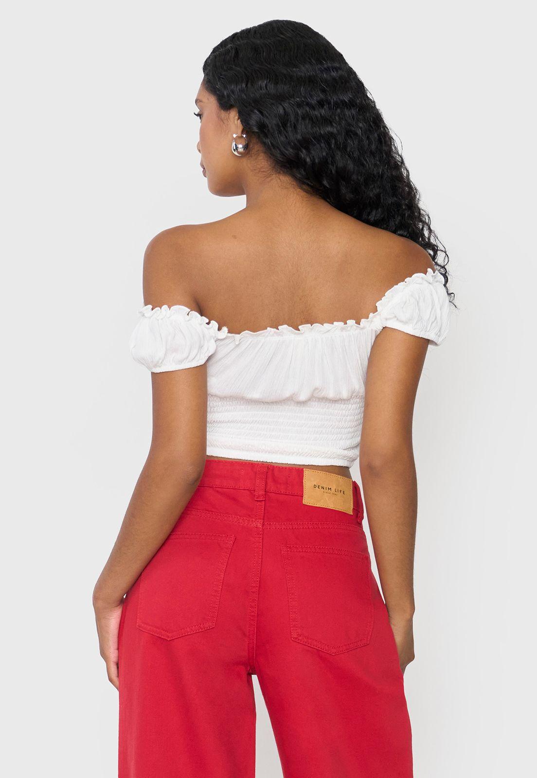 Blusa Mujer Peto Off Shoulder Amarras Blanco Corona-1