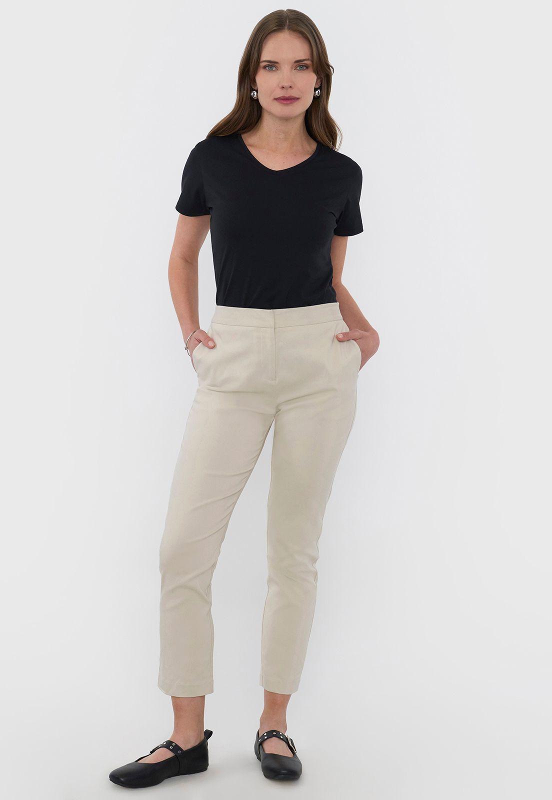 Pantalón Mujer Básico Beige Liso Corona-0