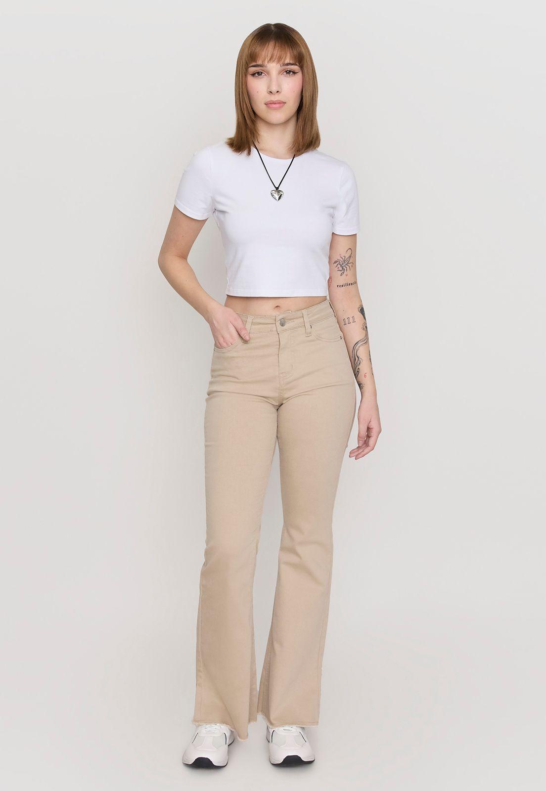 Jeans Mujer Flare Color Beige Corona-0
