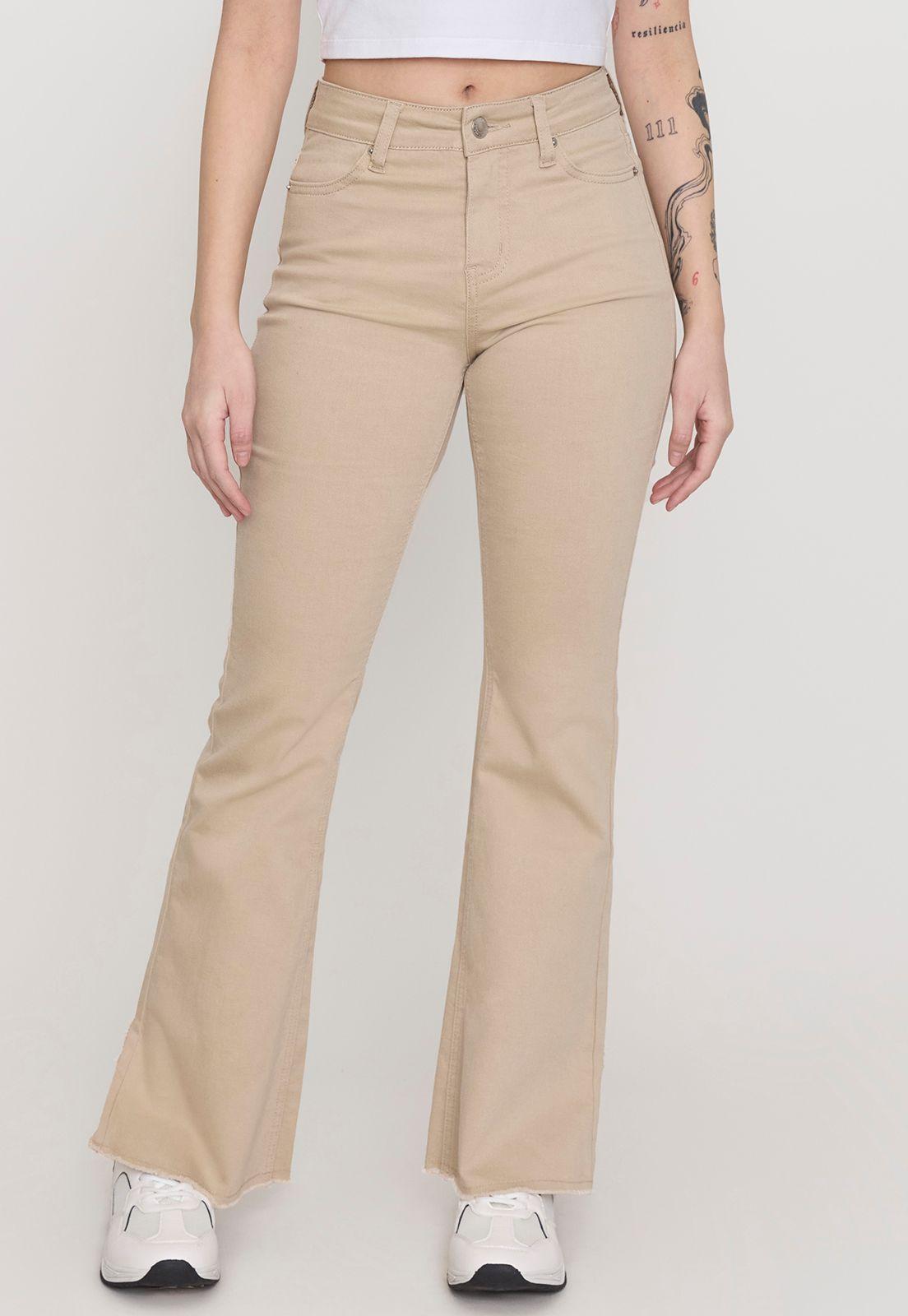 Jeans Mujer Flare Color Beige Corona-1