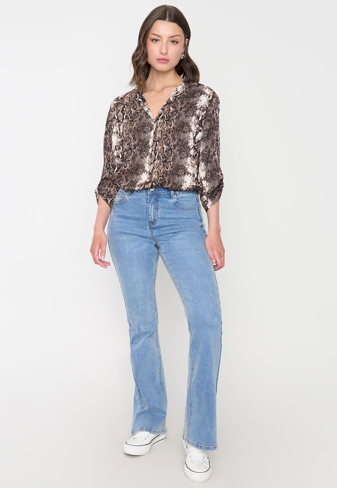 Blusa Mujer Cuello Camisero M/L Snake Print Café Corona-3