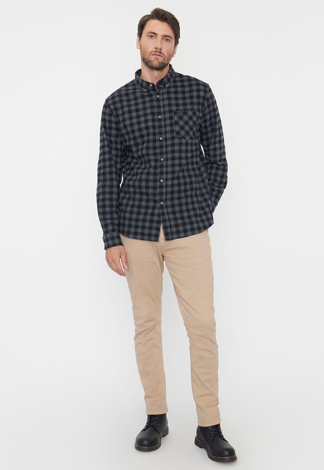 Camisa Hombre Franela Negro Corona-3
