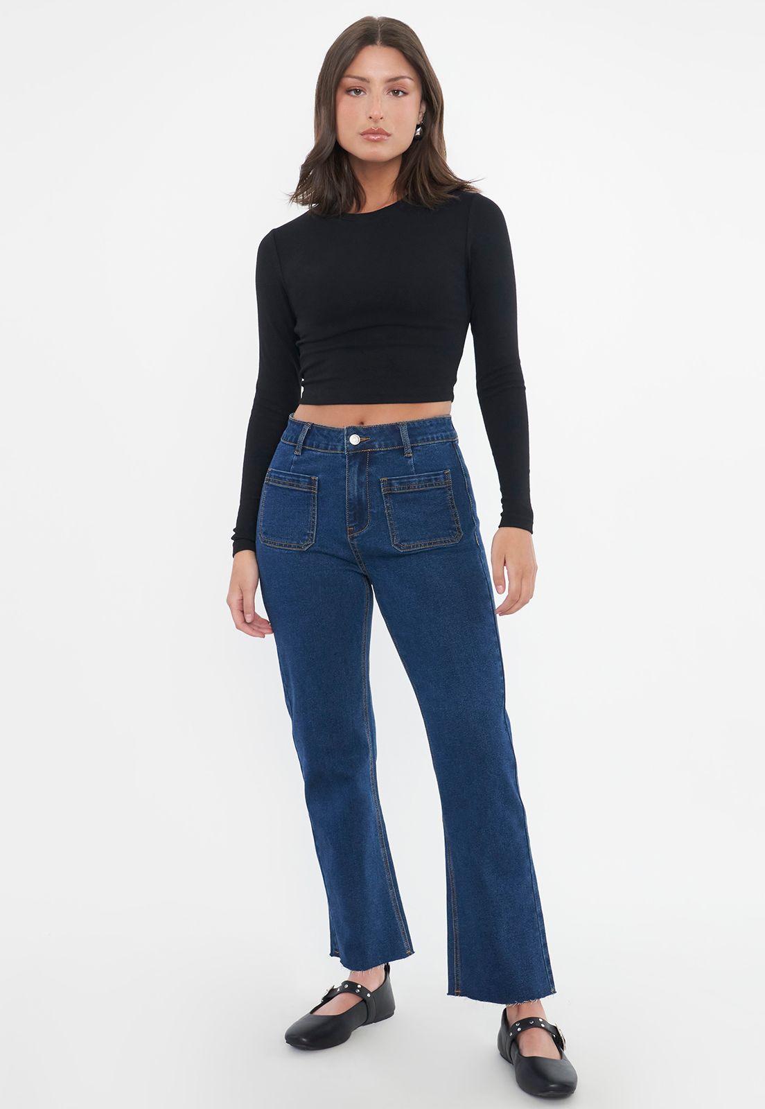 Jeans Mujer Straight Fit Bolsillos Azul Oscuro Corona-0