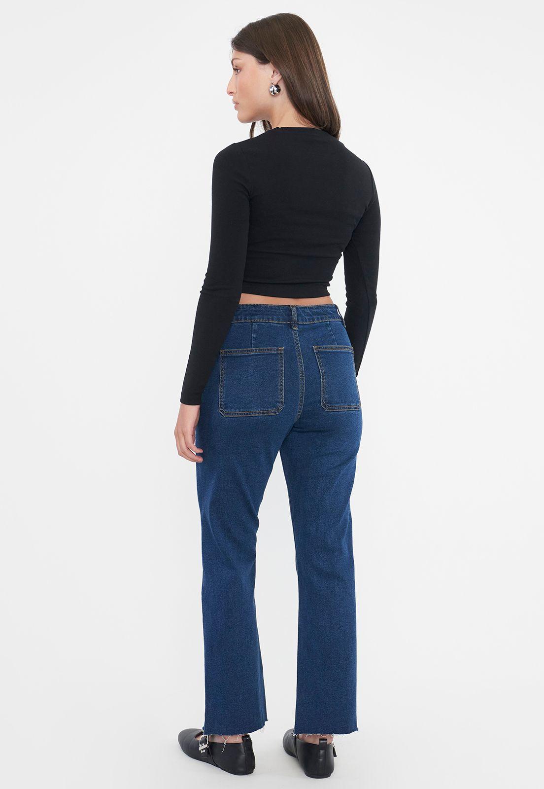 Jeans Mujer Straight Fit Bolsillos Azul Oscuro Corona-2