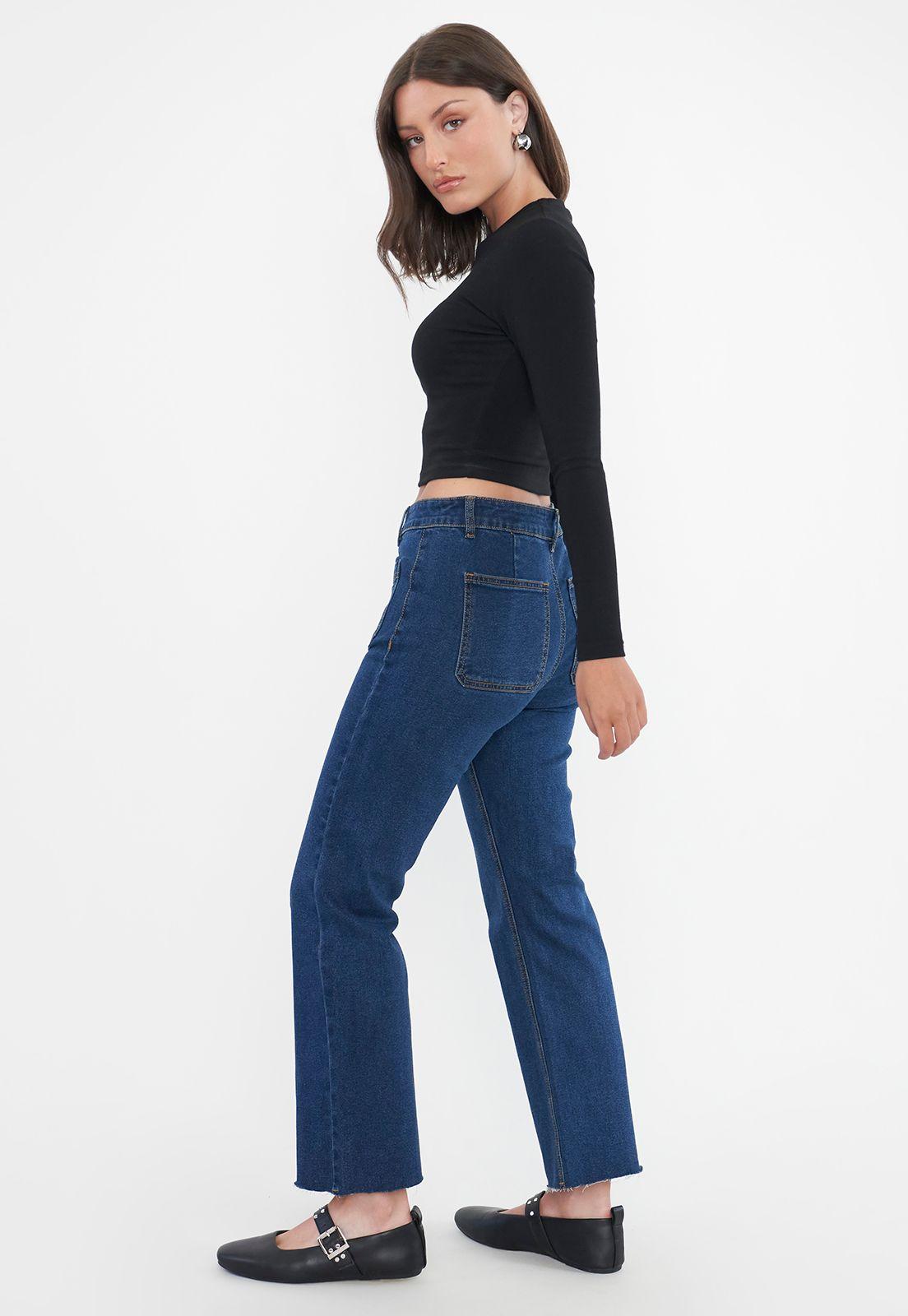 Jeans Mujer Straight Fit Bolsillos Azul Oscuro Corona-3