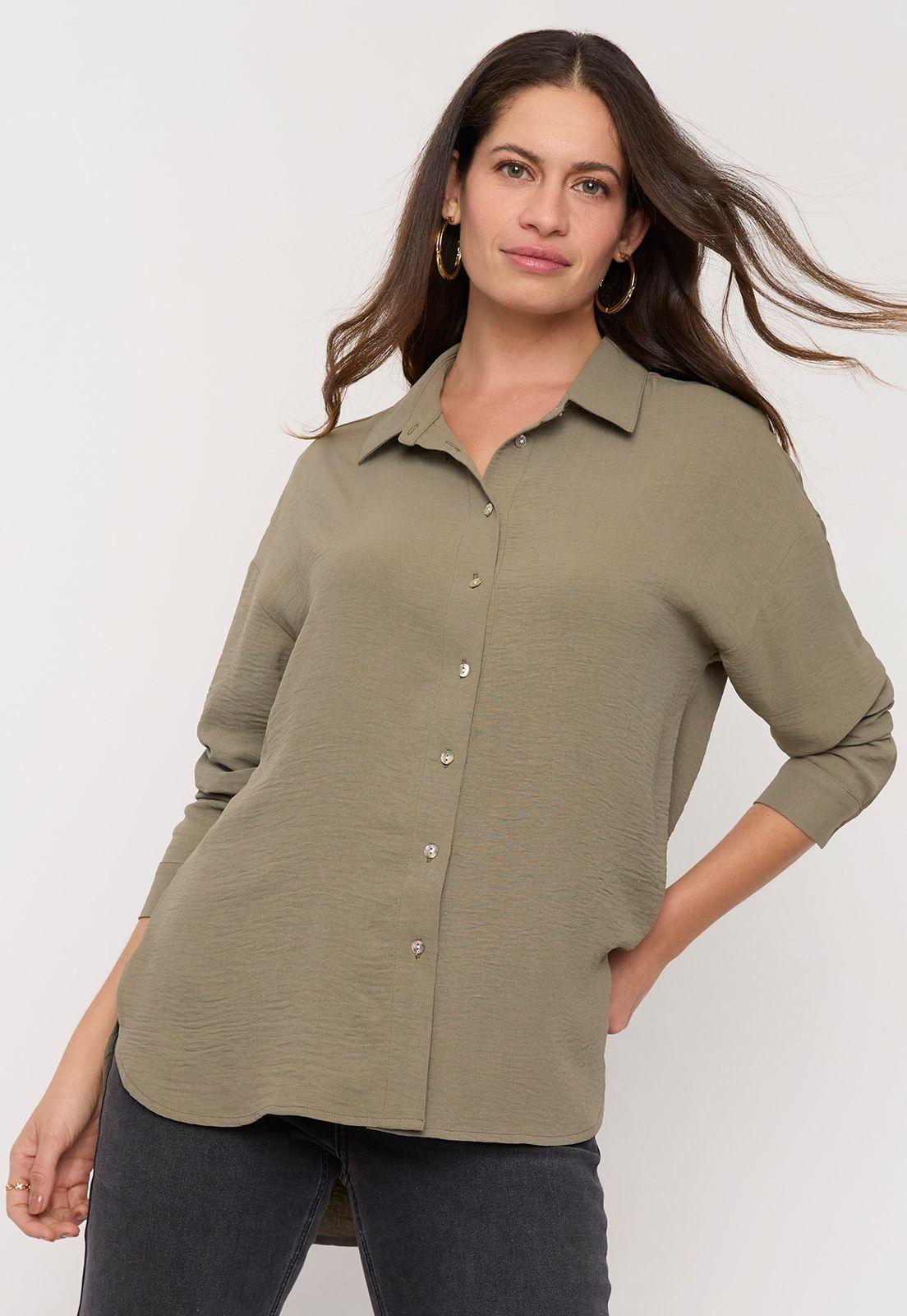 Blusa Mujer Oversize Botones Verde Corona-0