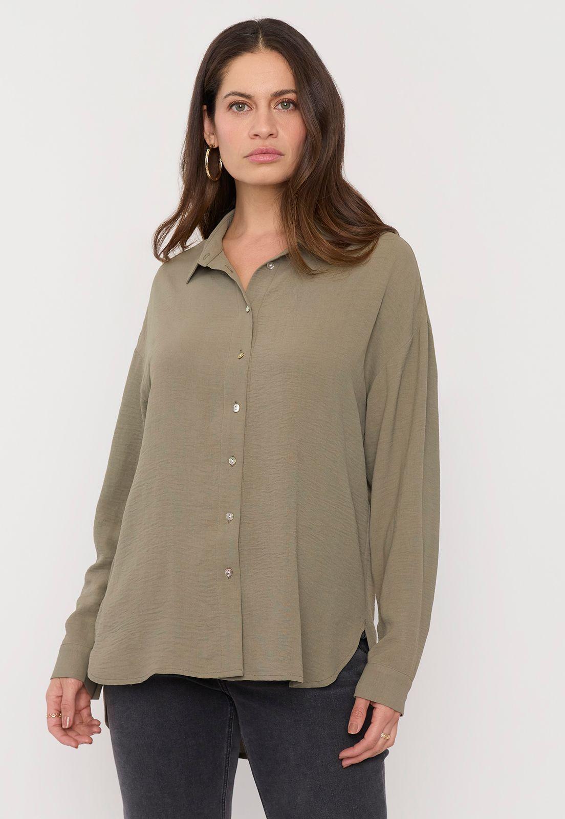 Blusa Mujer Oversize Botones Verde Corona-1