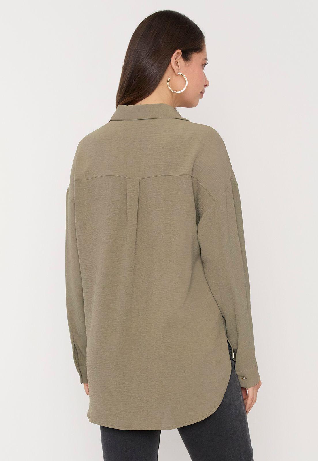 Blusa Mujer Oversize Botones Verde Corona-2