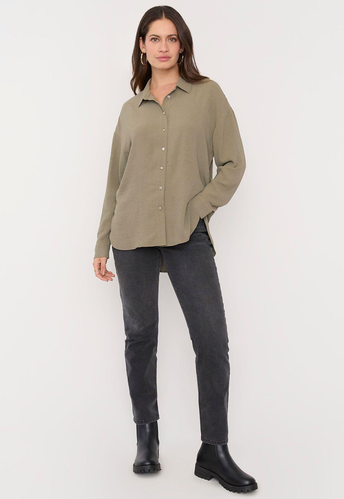 Blusa Mujer Oversize Botones Verde Corona-3