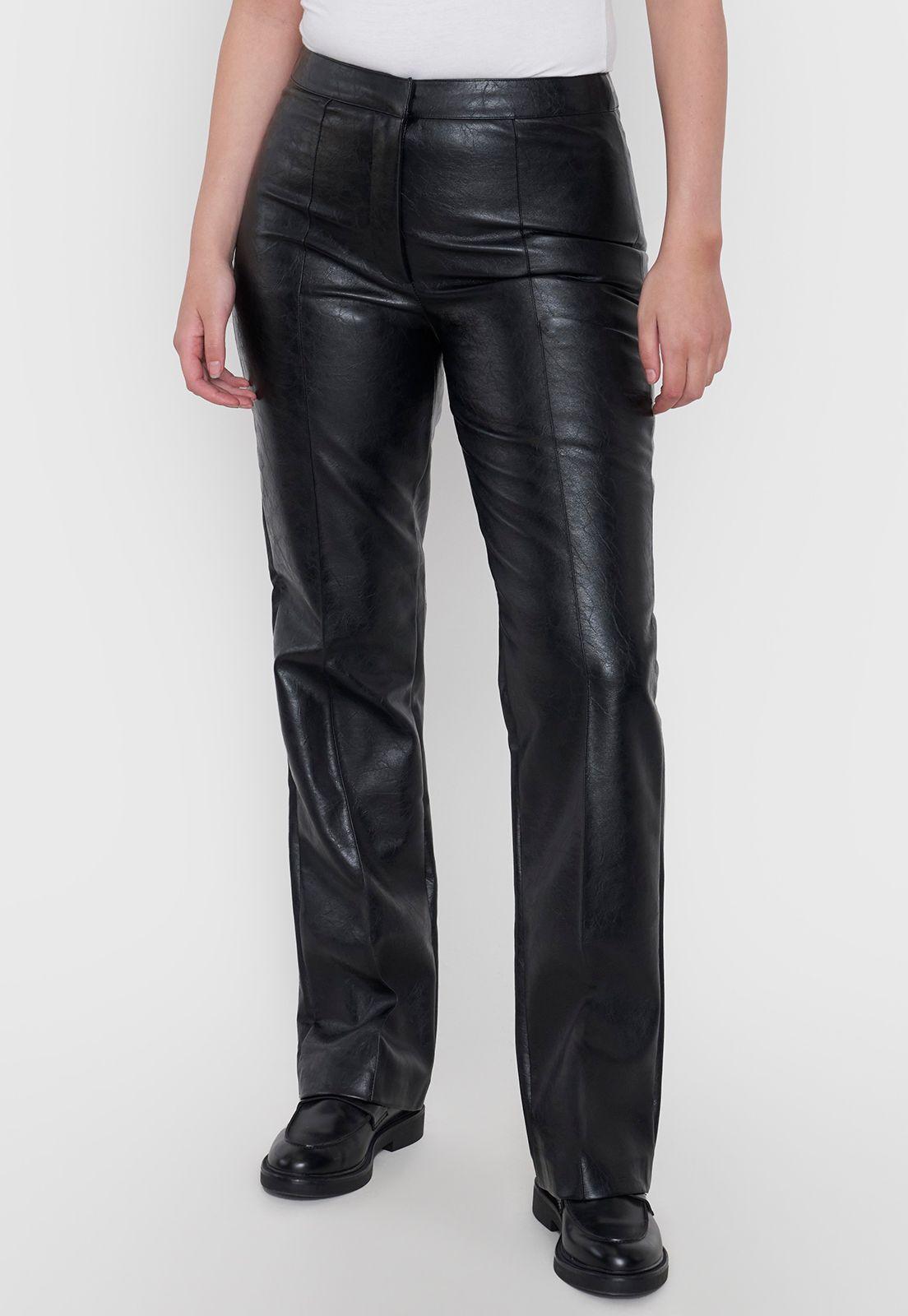 Pantalón Mujer Straight Negro Ecocuero Corona-1