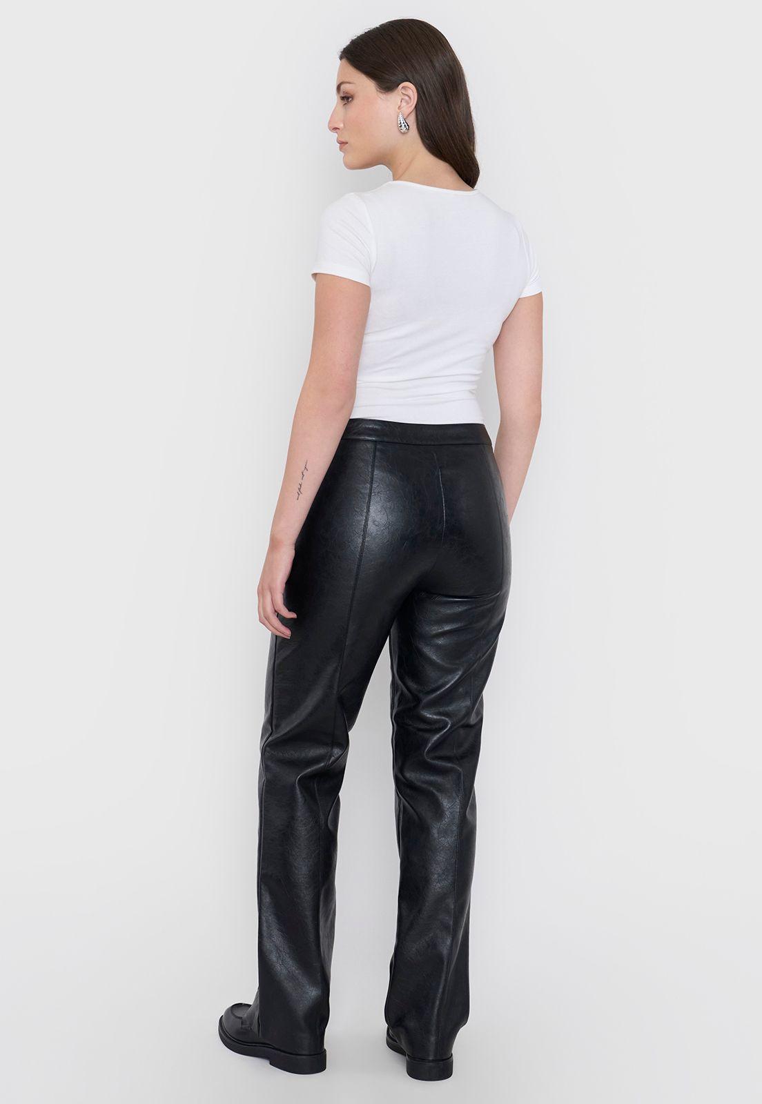 Pantalón Mujer Straight Negro Ecocuero Corona-2