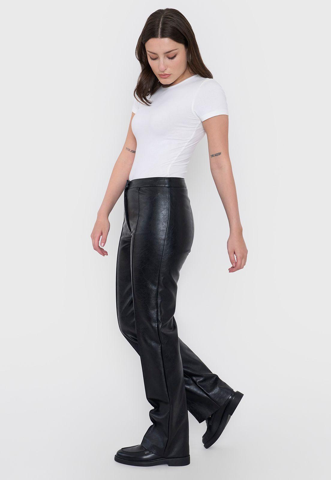 Pantalón Mujer Straight Negro Ecocuero Corona-3