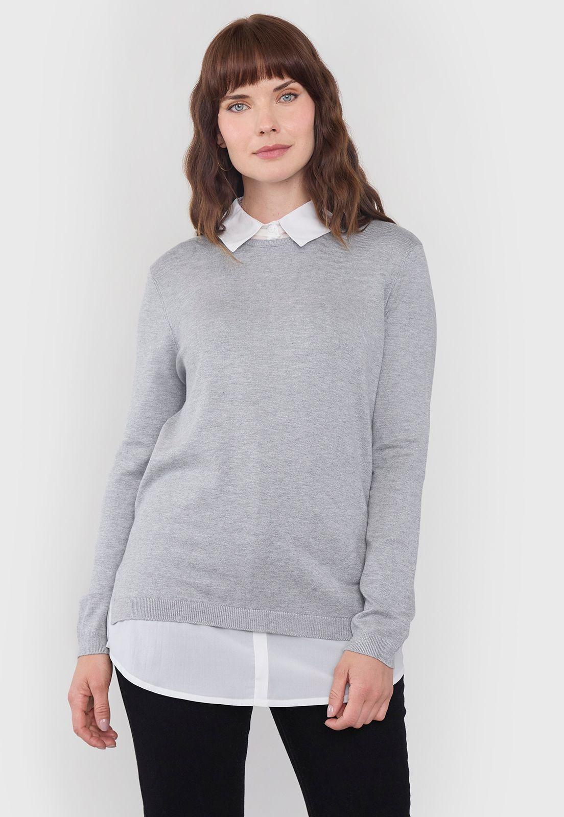 Sweater Mujer Blusa Falsa Gris Corona-1
